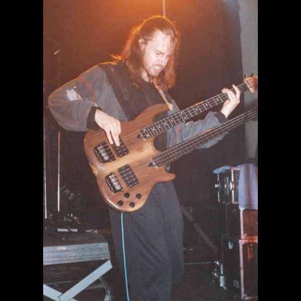 Jonas Hellborg p[laying a double neck fretless bass